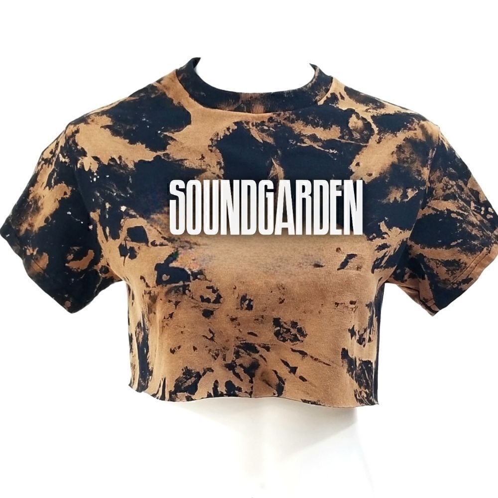 SOUNDGARDEN Rock Band Acid Wash Cropped Crop Top Punk Heavy Metal Grunge Rap Tee